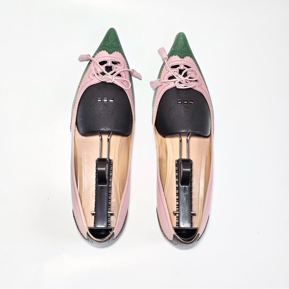 Hermès Tri-Color Pink, Green and Black Tassel Bow flats Sz 40 - Picture 5 of 13